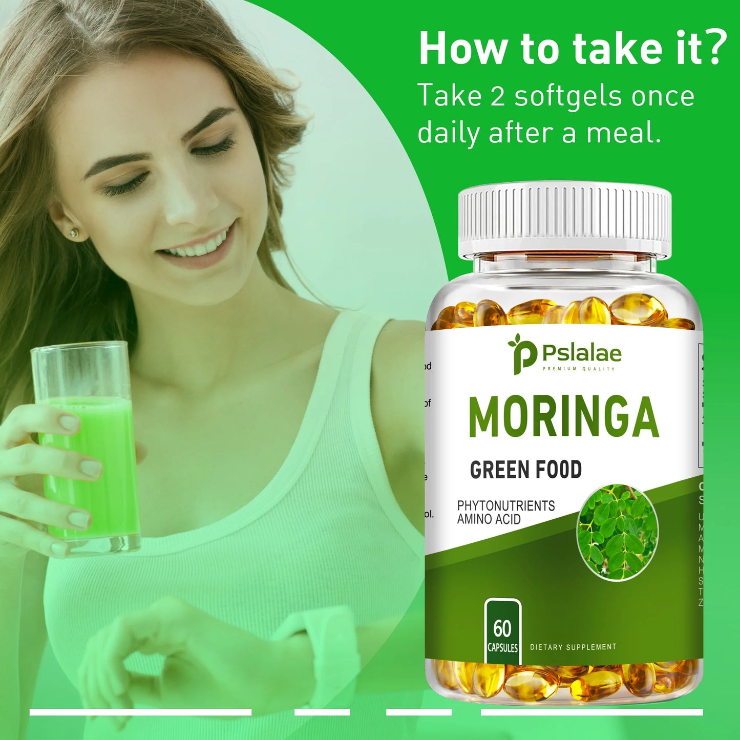Moringa Capsules - Supports Digestion and Heart, Promotes Immune System Health and Brain Health - 60 Capsules