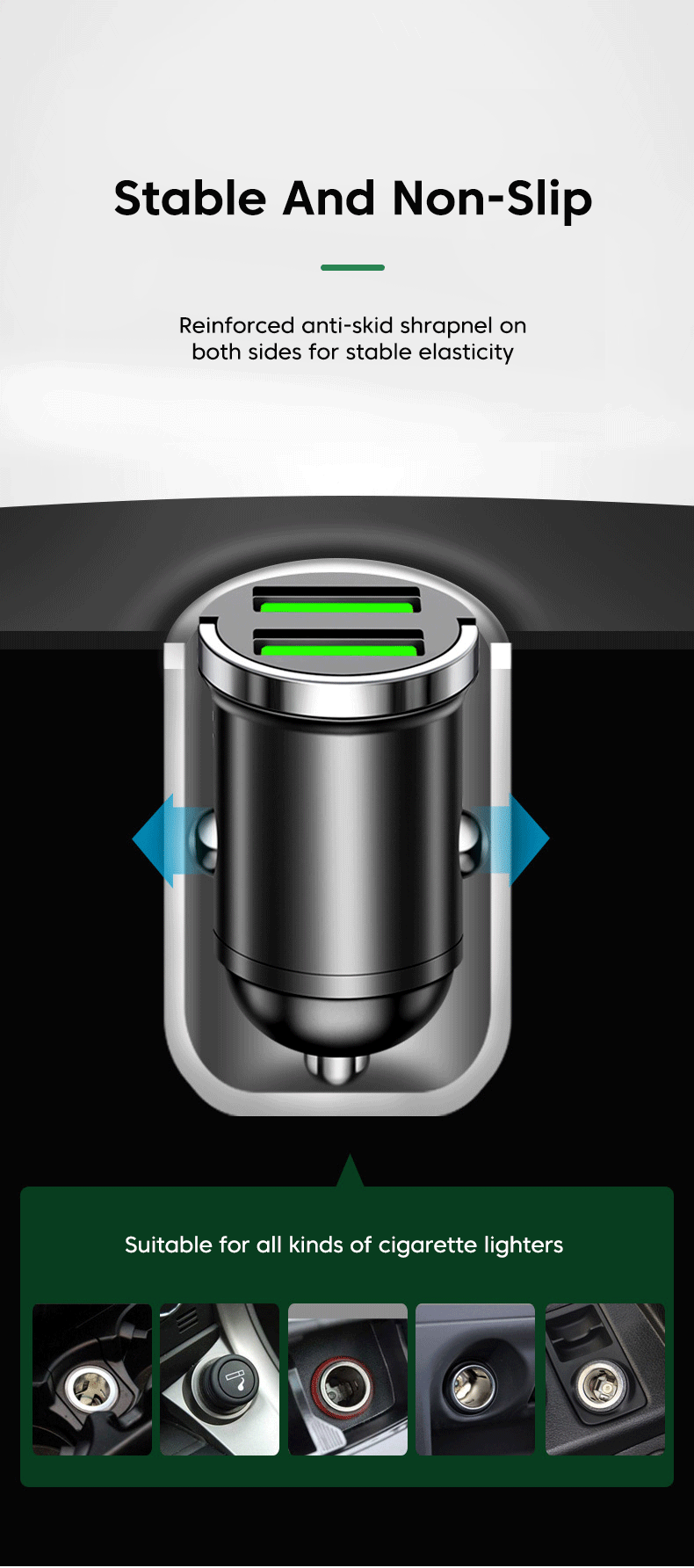 200W Mini USB Car Charger Fast Charging Dual Ports