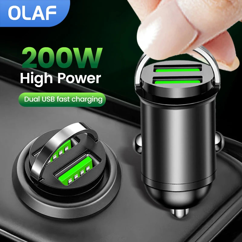 200W Mini USB Car Charger Fast Charging Dual Ports