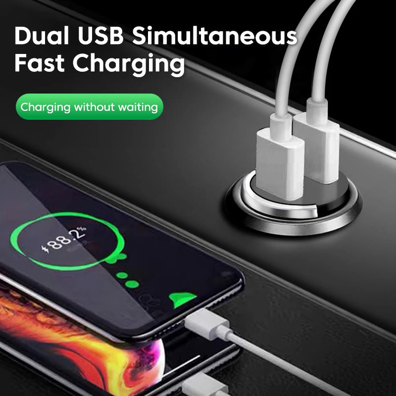 200W Mini USB Car Charger Fast Charging Dual Ports