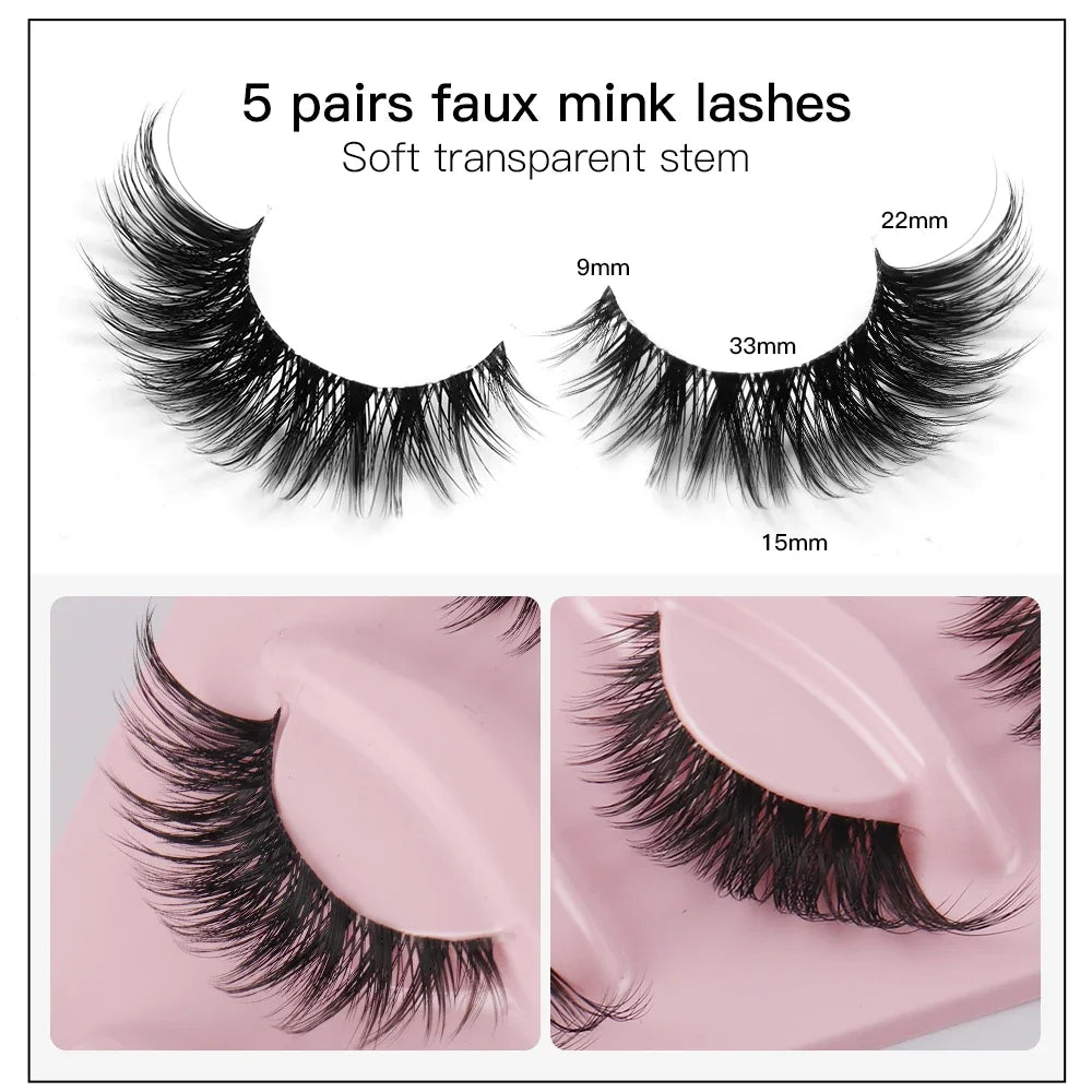 5 Pairs Cat Eye Lashes Faux Mink