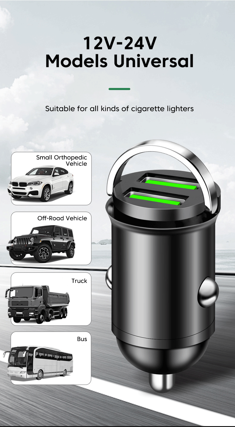 200W Mini USB Car Charger Fast Charging Dual Ports