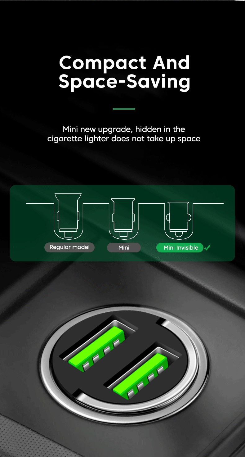 200W Mini USB Car Charger Fast Charging Dual Ports