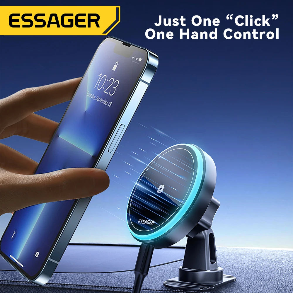 Magnetic Car Phone Holder 15W Wireless Charger Stand For iPhone