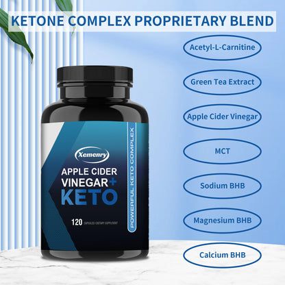 Apple Cider Vinegar Capsules + Ketones, Body Slimming Supplement for Men and Women, Boosts Metabolism - 120 Capsules