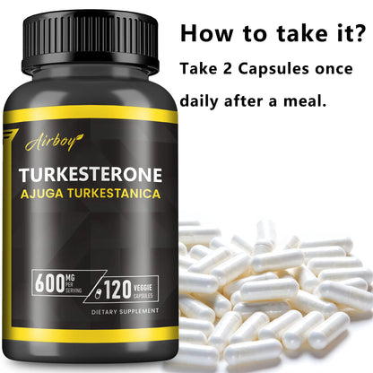 Turkesterone Supplement - Improves Male Performance, Endurance, Motivation, Focus & Muscle Mass - 120 Capsules