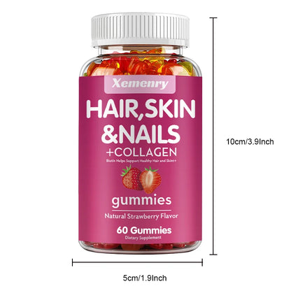 Hair, Skin & Nails Gummies | Hair Vitamins for Men and Women | Biotin Supplements - 60 Gummies