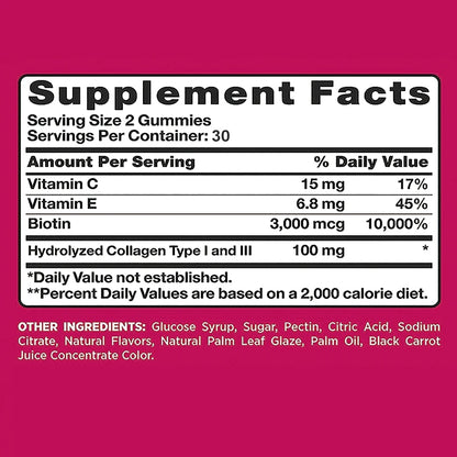 Hair, Skin & Nails Gummies | Hair Vitamins for Men and Women | Biotin Supplements - 60 Gummies