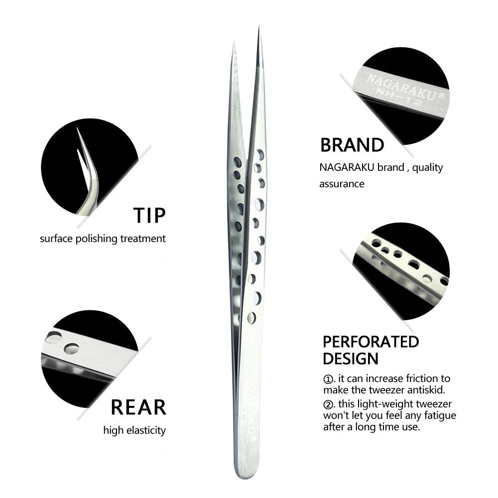 NAGARAKU Eyelash Extension Tweezers Makeup Stainless Steel