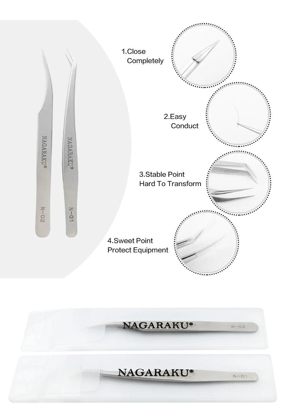NAGARAKU Eyelash Extension Tweezers Makeup Stainless Steel