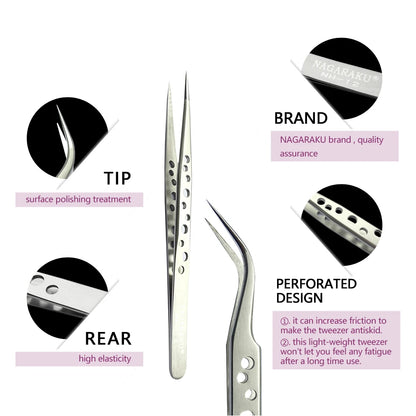 NAGARAKU Eyelash Extension Tweezers Makeup Stainless Steel