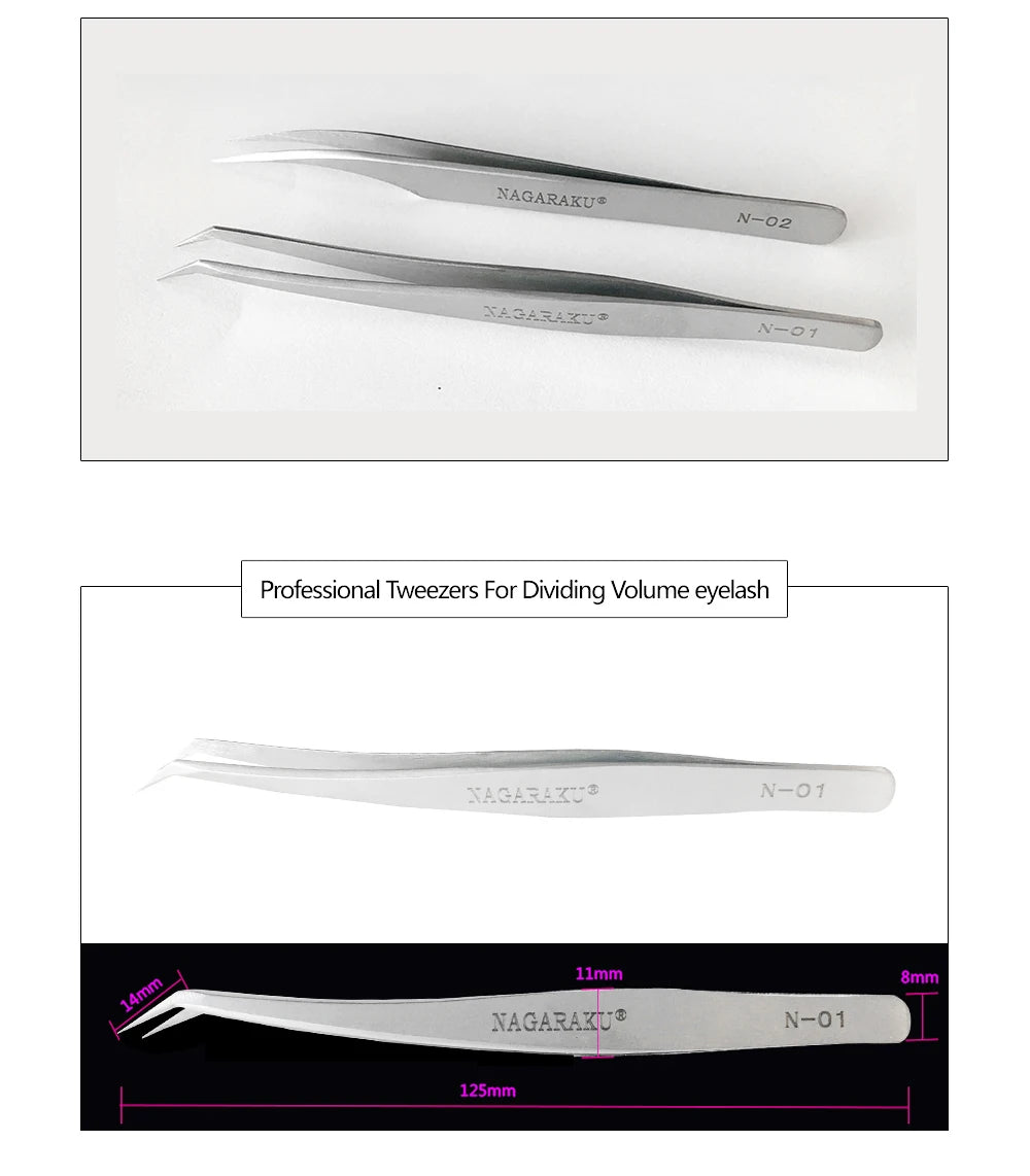 NAGARAKU Eyelash Extension Tweezers Makeup Stainless Steel