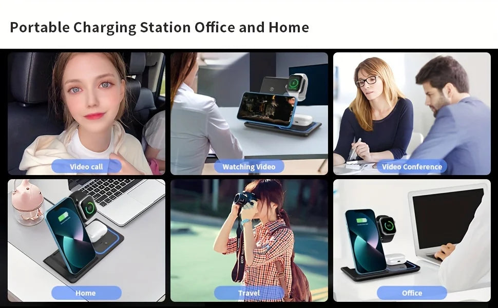 Portable Wireless 3-in-1 Charger, 15W Foldable Wireless Fast Charging Stand