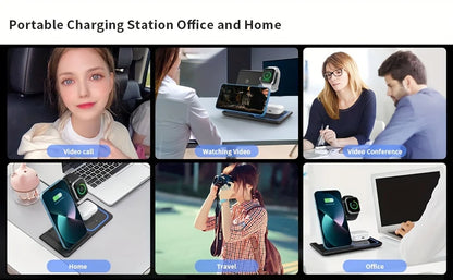 Portable Wireless 3-in-1 Charger, 15W Foldable Wireless Fast Charging Stand