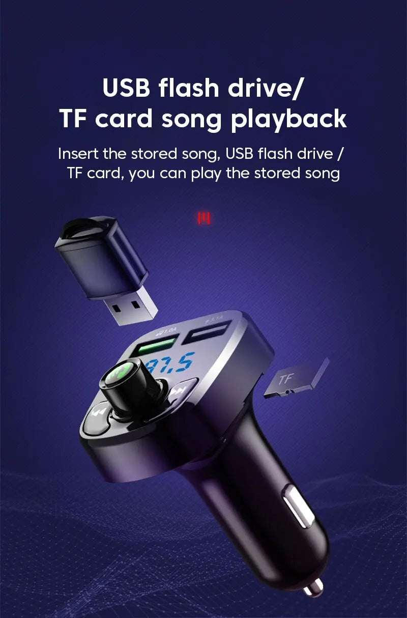 LED MP3 Car Bluetooth FM Hands-Free Bluetooth-compaitable 5.0 Transmitter 3.1A QC3.0