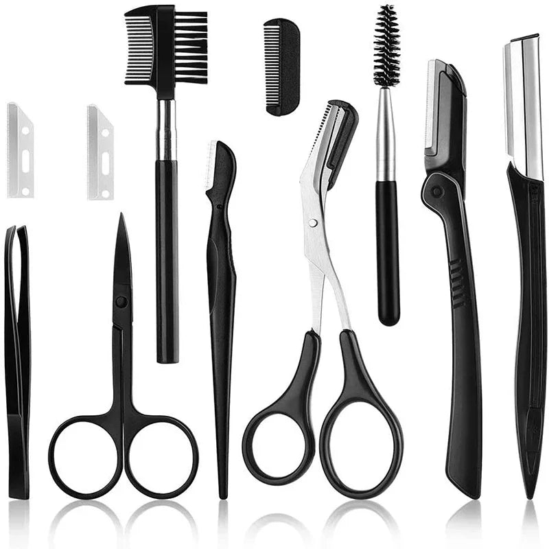 New Eyebrow Trimmer Set Scissors Tweezers Eyebrow Razor Scraping Eyebrow Comb Razor Eyebrow Clip Makeup Tools Sets