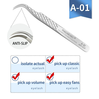 NAGARAKU Eyelash Extension Tweezers Makeup Stainless Steel