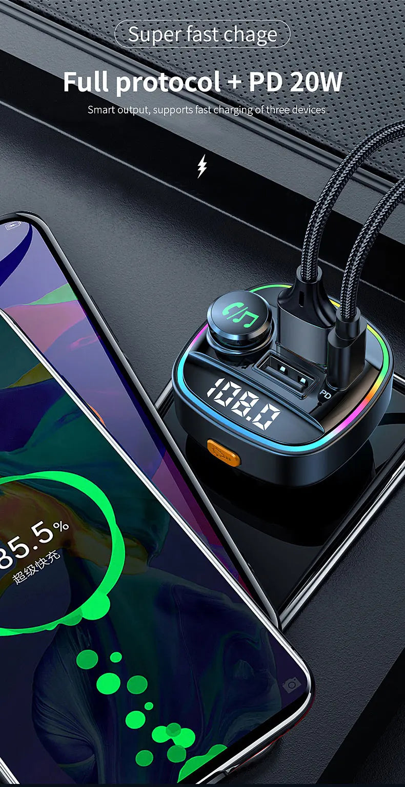 Bluetooth 5.0 FM Transmitter Handsfree Car Radio Modulator MP3 Player