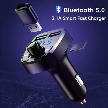 LED MP3 Car Bluetooth FM Hands-Free Bluetooth-compaitable 5.0 Transmitter 3.1A QC3.0