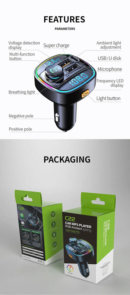 Bluetooth 5.0 FM Transmitter Handsfree Car Radio Modulator MP3 Player