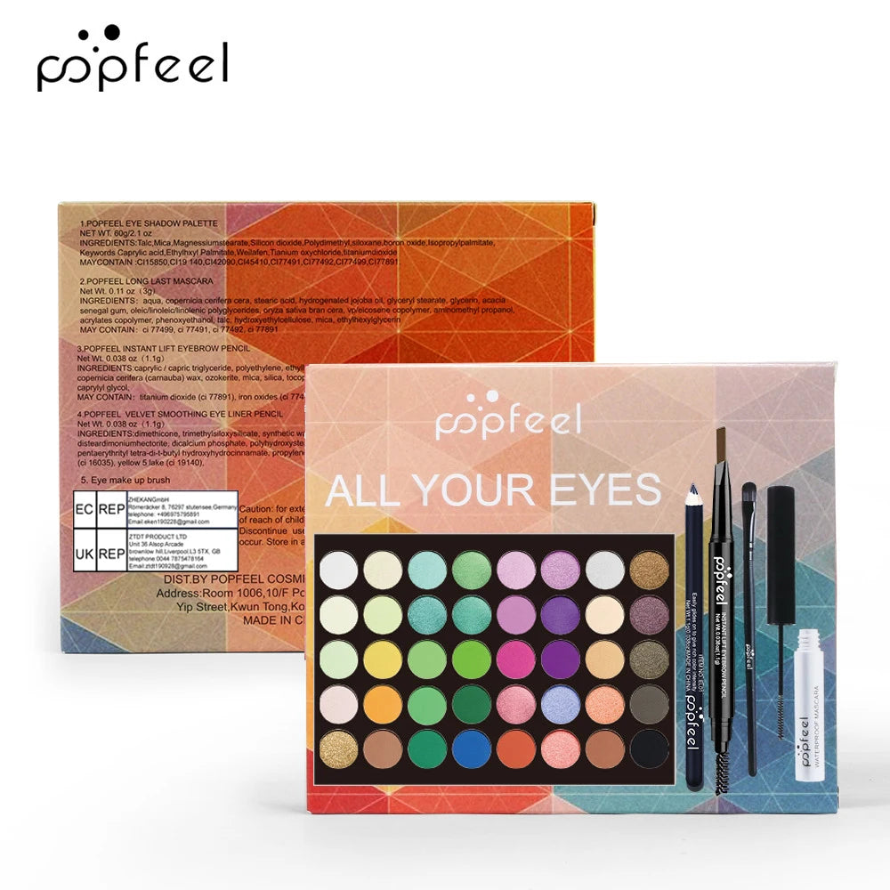 POPFEEL Eye Makeup Set, Eyeshadow Palette, Eyeliner, Mascara, Eyebrow Pencil, Makeup Tool Set Box,