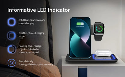 Portable Wireless 3-in-1 Charger, 15W Foldable Wireless Fast Charging Stand