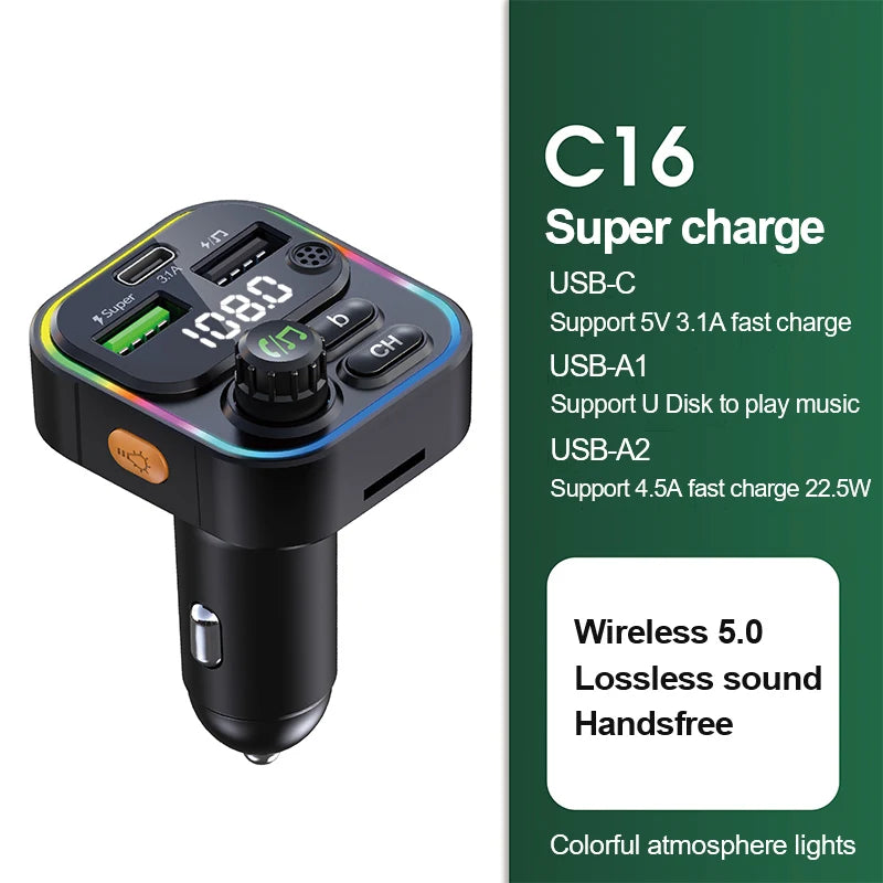 Bluetooth 5.0 FM Transmitter Handsfree Car Radio Modulator MP3 Player