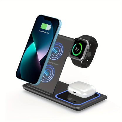 Portable Wireless 3-in-1 Charger, 15W Foldable Wireless Fast Charging Stand