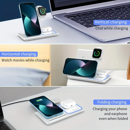 Portable Wireless 3-in-1 Charger, 15W Foldable Wireless Fast Charging Stand