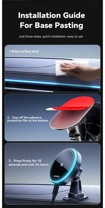 Magnetic Car Phone Holder 15W Wireless Charger Stand For iPhone