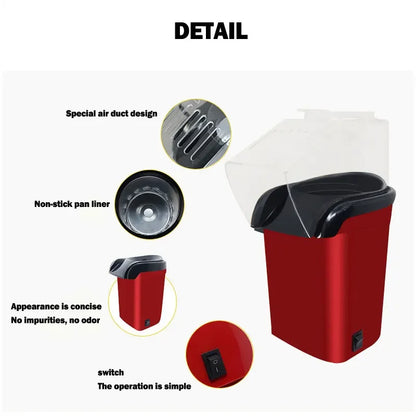 Popcorn Machine High Popping Rate Fully Automatic Popcorn Machine Electric Air Popper Mini Popcorn Machine for Home Kitchen