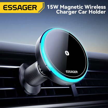 Magnetic Car Phone Holder 15W Wireless Charger Stand For iPhone