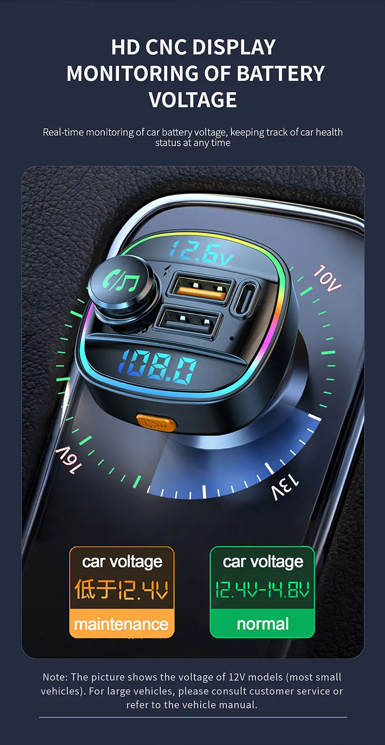 Bluetooth 5.0 FM Transmitter Handsfree Car Radio Modulator MP3 Player