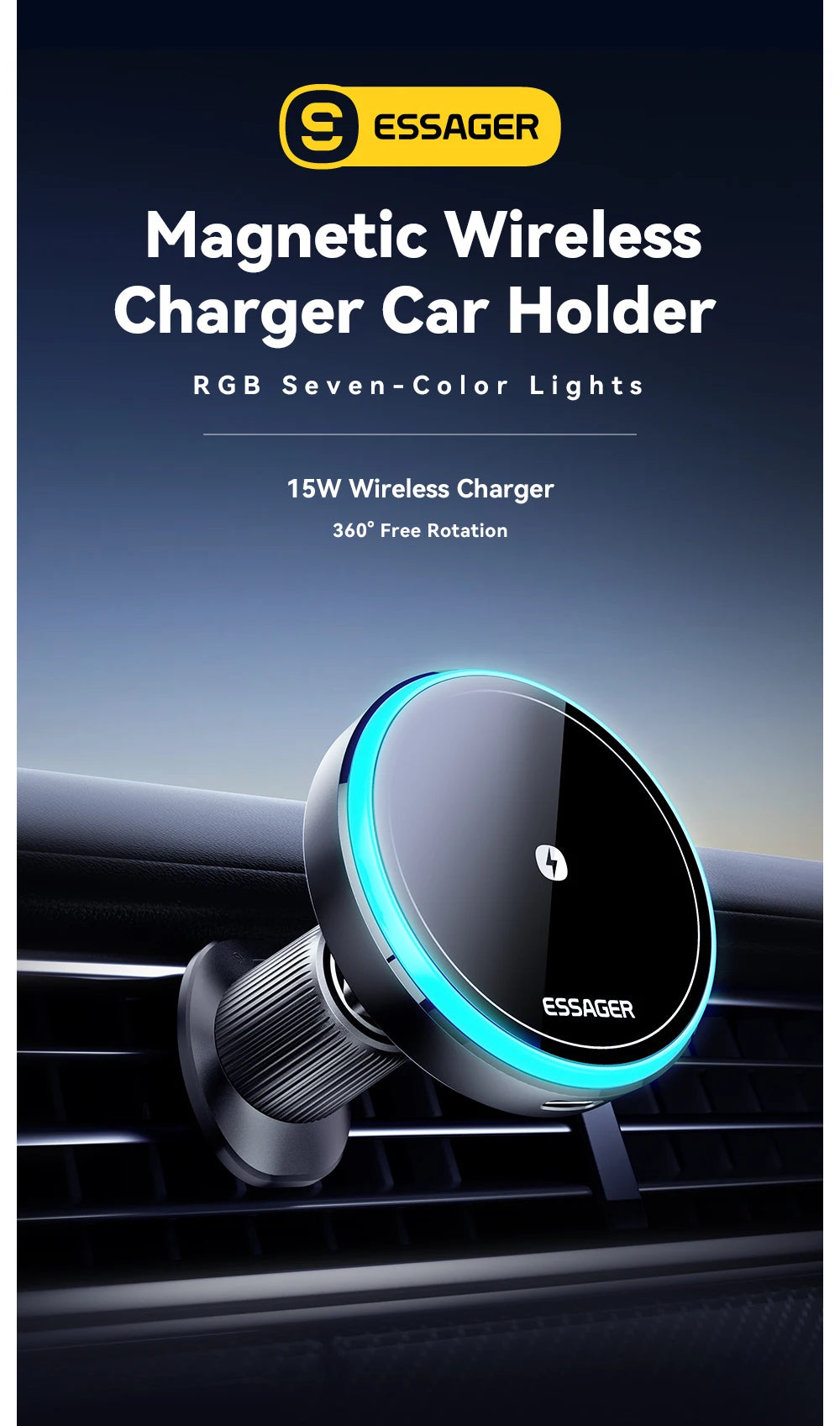 Magnetic Car Phone Holder 15W Wireless Charger Stand For iPhone