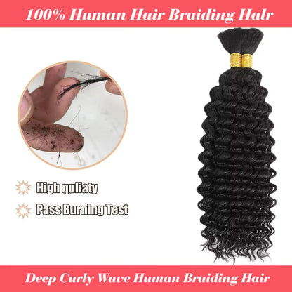 Human Braiding Hair Deep Wave Bulk Human Hair 100g No Weft Human Hair Bundles Micro Human Braiding Hair for Boho Braids