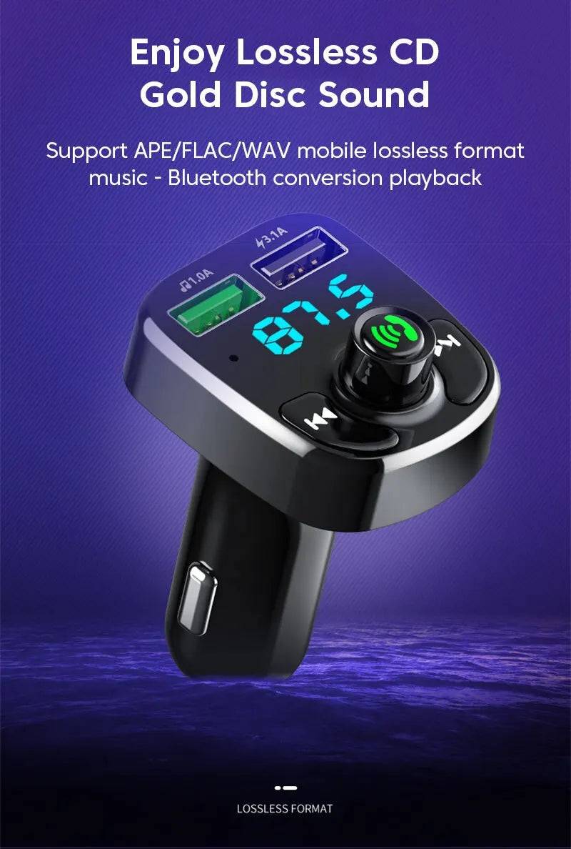 LED MP3 Car Bluetooth FM Hands-Free Bluetooth-compaitable 5.0 Transmitter 3.1A QC3.0