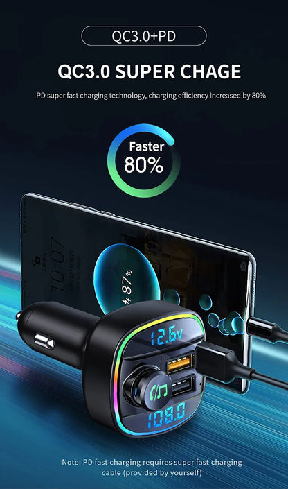 Bluetooth 5.0 FM Transmitter Handsfree Car Radio Modulator MP3 Player