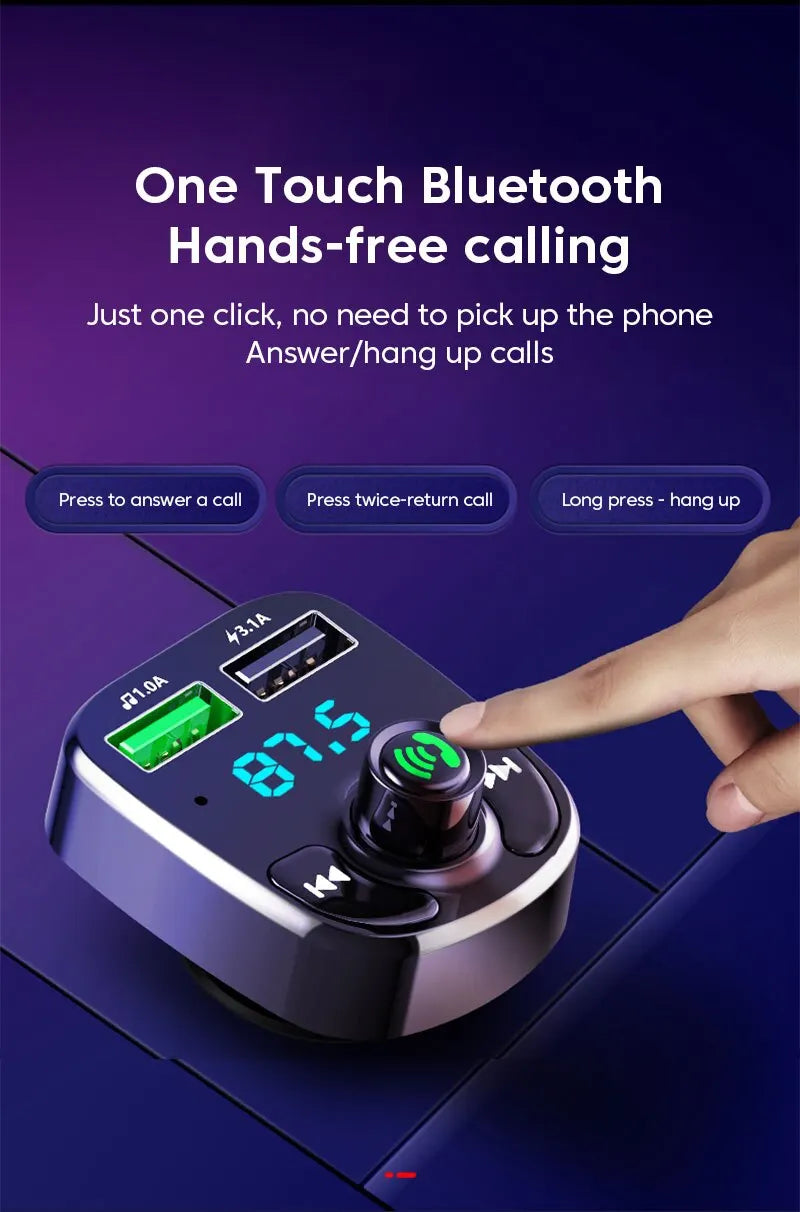 LED MP3 Car Bluetooth FM Hands-Free Bluetooth-compaitable 5.0 Transmitter 3.1A QC3.0