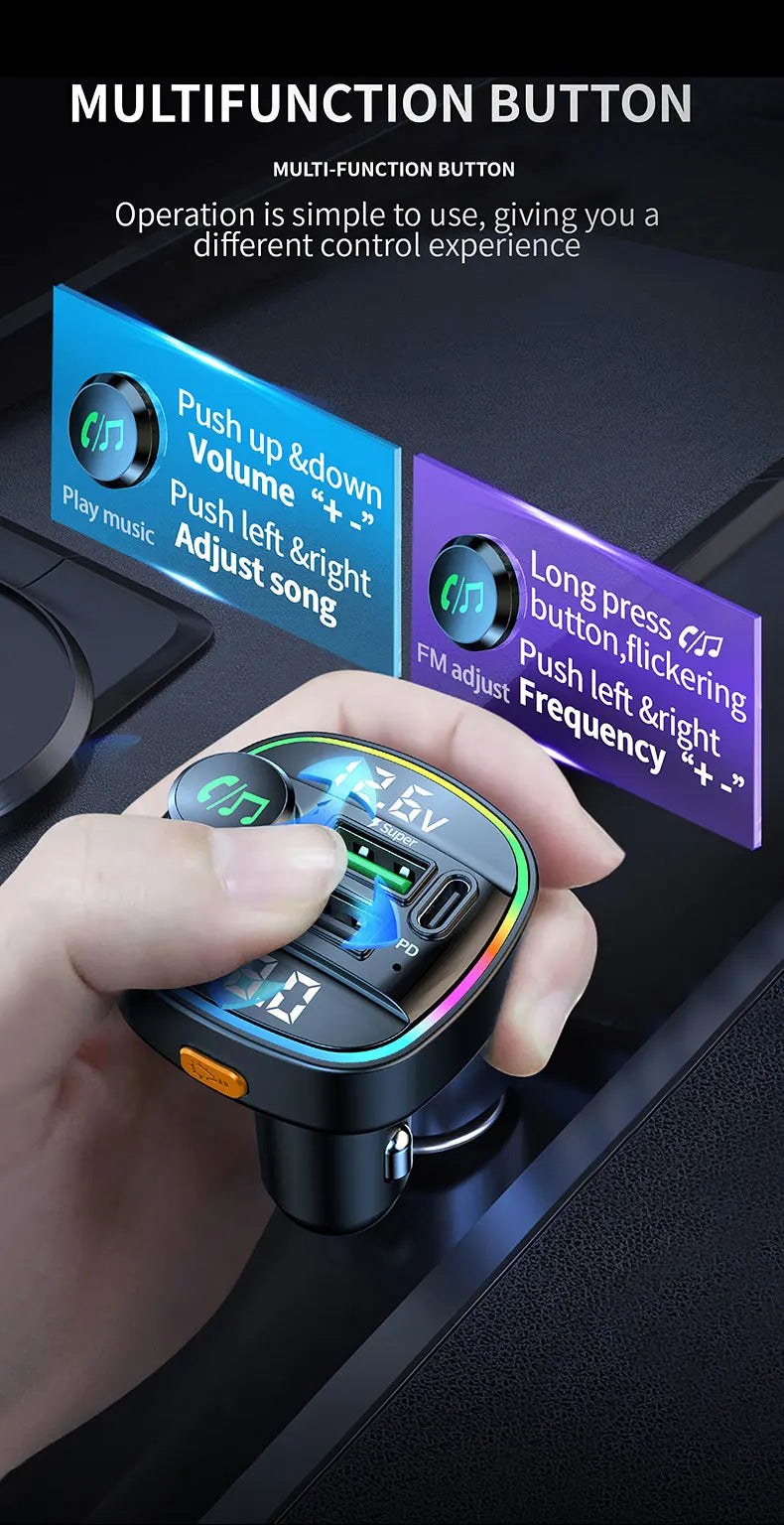 Bluetooth 5.0 FM Transmitter Handsfree Car Radio Modulator MP3 Player