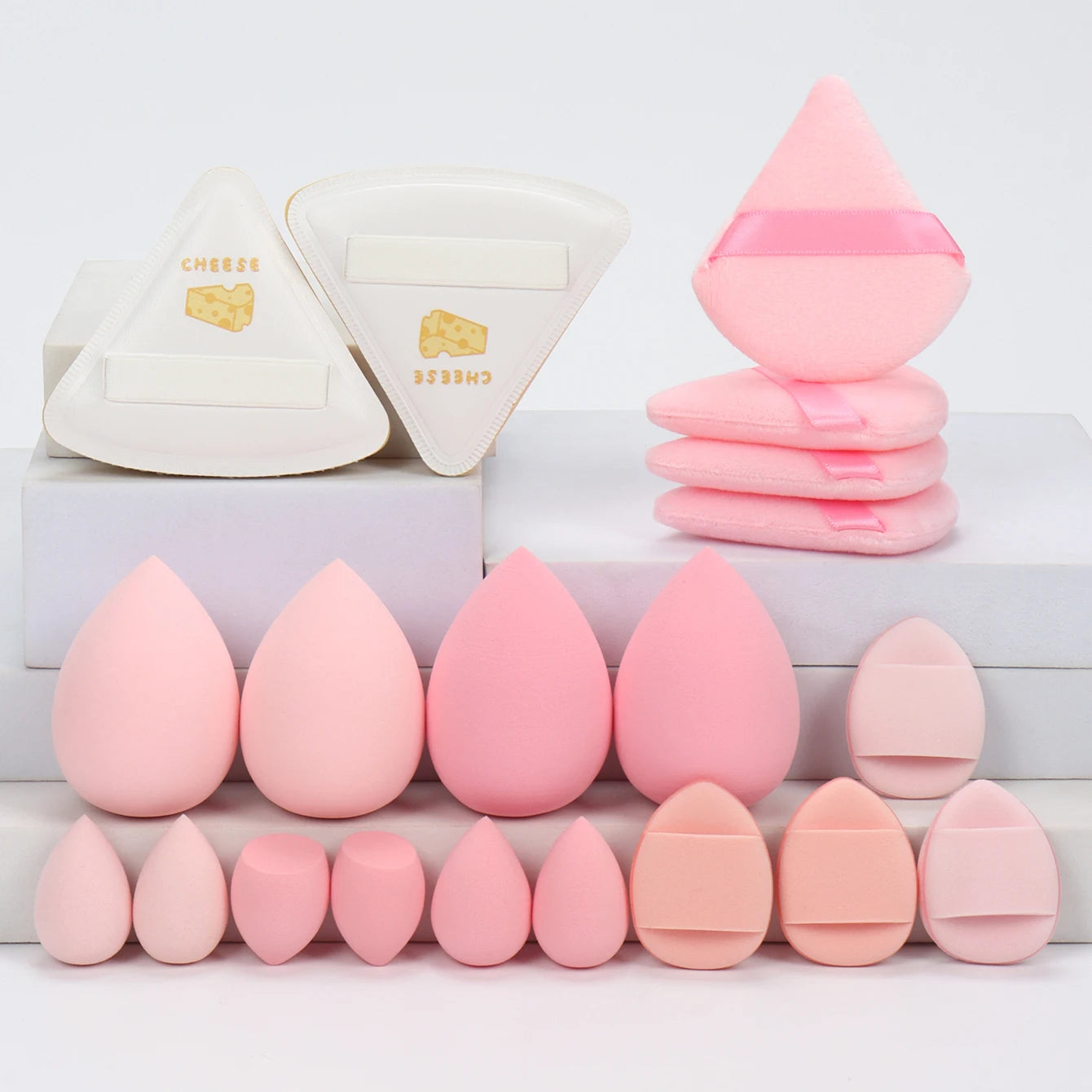 20 Pcs Pink Makeup Sponge and Makeup Puff Set Suitable for Face Cream and Powder Concealer Powder Makeup