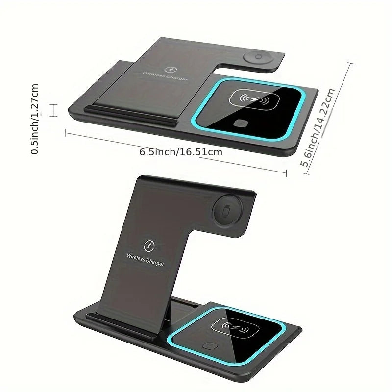Portable Wireless 3-in-1 Charger, 15W Foldable Wireless Fast Charging Stand