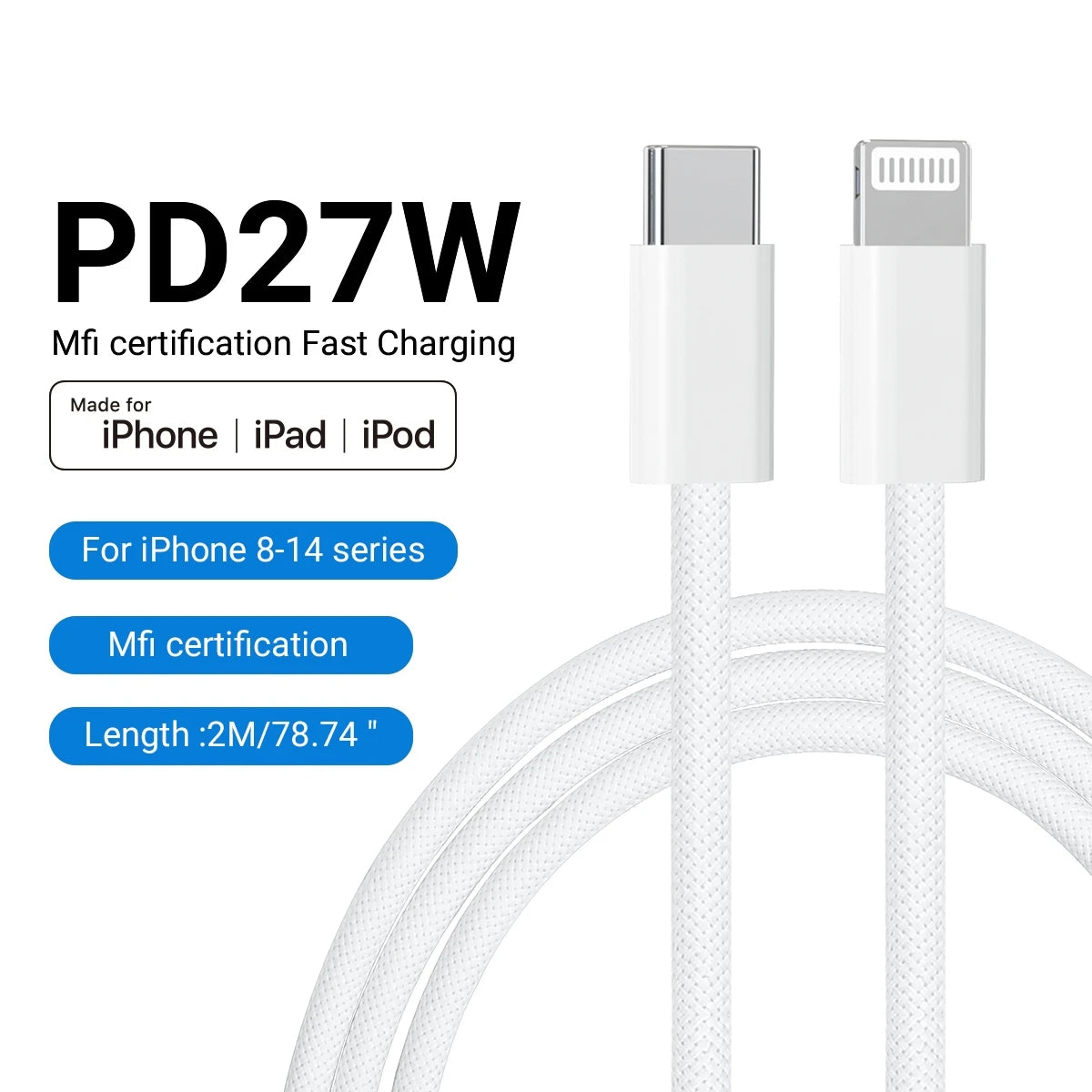 White Nylon Braided USB C to Lightning Cable [MFi Certified] for iPhone