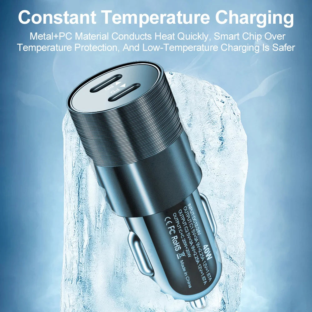 68W Dual USB Type C Car Charger