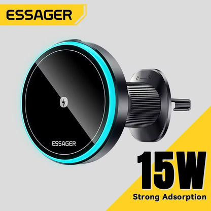 Magnetic Car Phone Holder 15W Wireless Charger Stand For iPhone