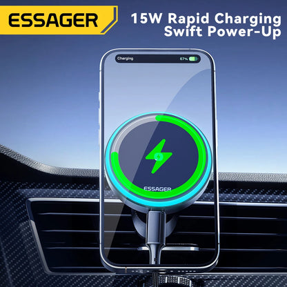 Magnetic Car Phone Holder 15W Wireless Charger Stand For iPhone