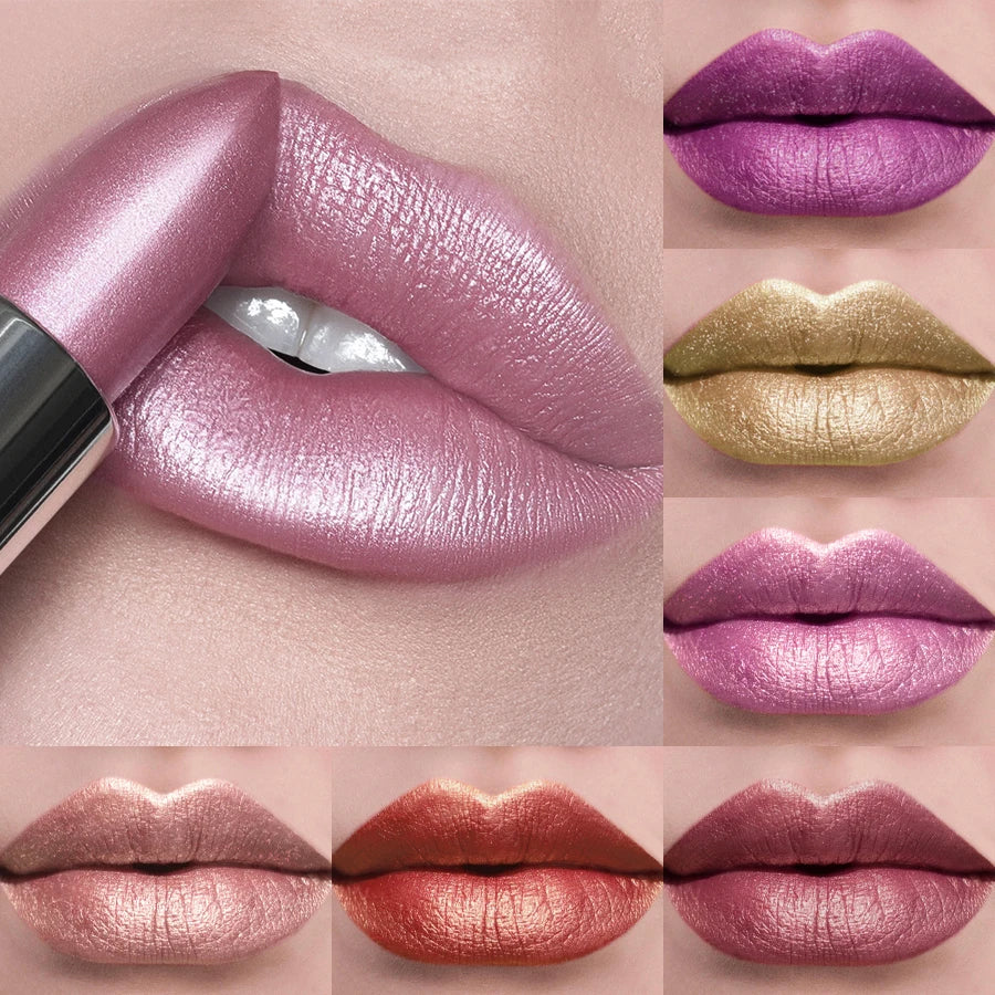 21Colors Bold & Intense Glitter Shiny Metallic Lipstick Pearlescent Lip Tint