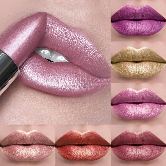 21Colors Bold & Intense Glitter Shiny Metallic Lipstick Pearlescent Lip Tint