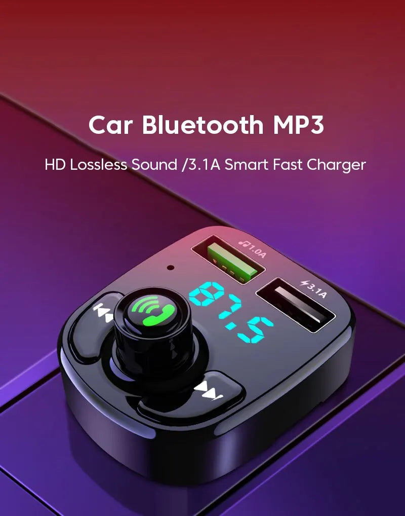LED MP3 Car Bluetooth FM Hands-Free Bluetooth-compaitable 5.0 Transmitter 3.1A QC3.0