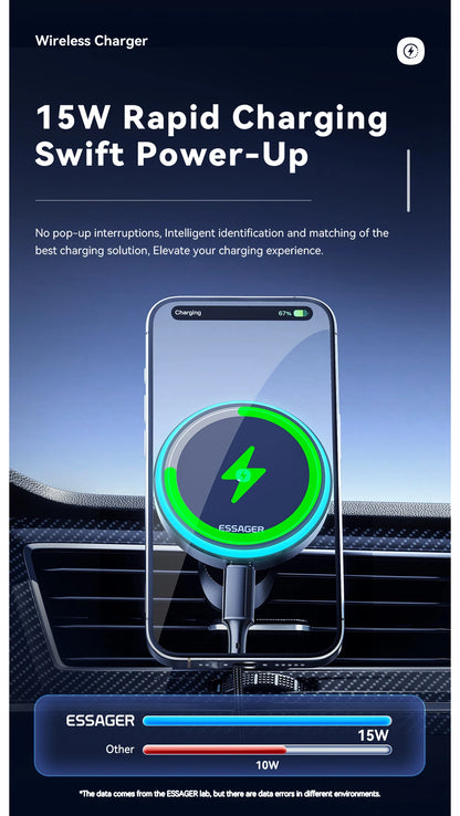Magnetic Car Phone Holder 15W Wireless Charger Stand For iPhone