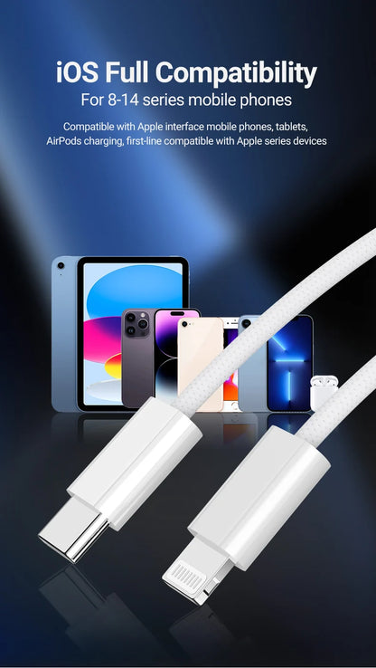 White Nylon Braided USB C to Lightning Cable [MFi Certified] for iPhone